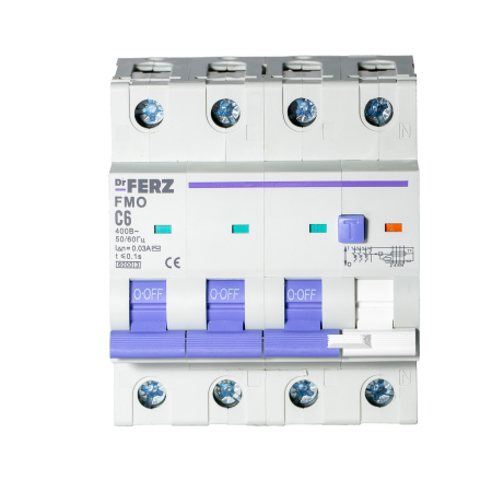 FMO-EL-3P+N 06A 30mA 6kA тип AC, х-ка C, 4M Диф. автомат